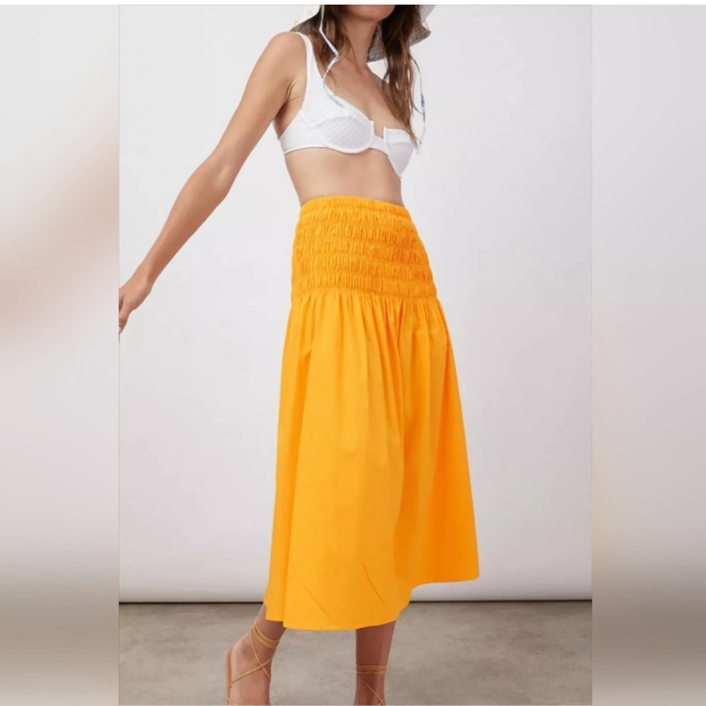 Rails Selena‎ cotton smocked ruched waist midi skirt marigold yellow gold medium